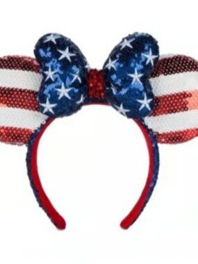 Disney Parks Sequins Red Bow Stars American Flag Minnie Ears Headband